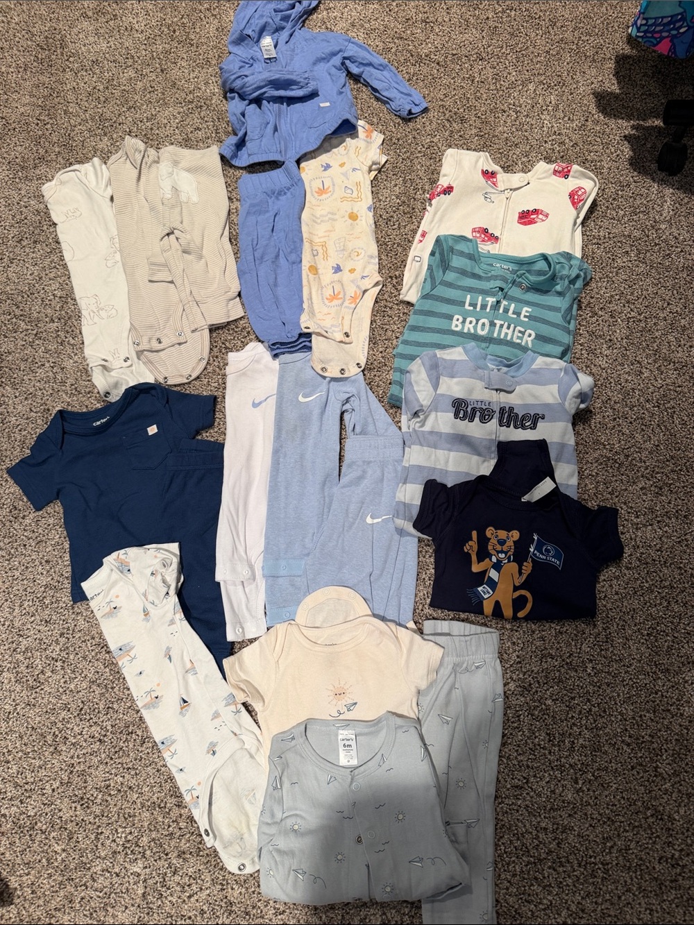6M Mixed Baby Boy Onesies & Sleepers Bundle - Blue, Gray, Cream